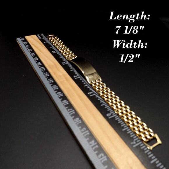 Vintage ID Style Chain Bracelet, Interlocking Chain, Gold Plated, 7 Inches - Picture 5 of 8